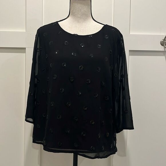 Talbots Petites Black LS Lined Top - Picture 1 of 8